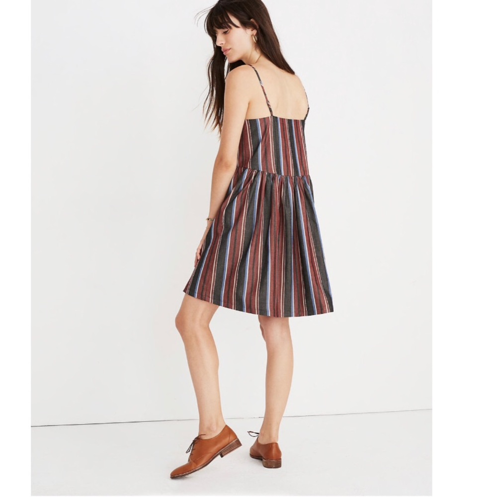 Madewell Embroidered Babydoll Cami Dress in Stripe - Picture 4 of 8